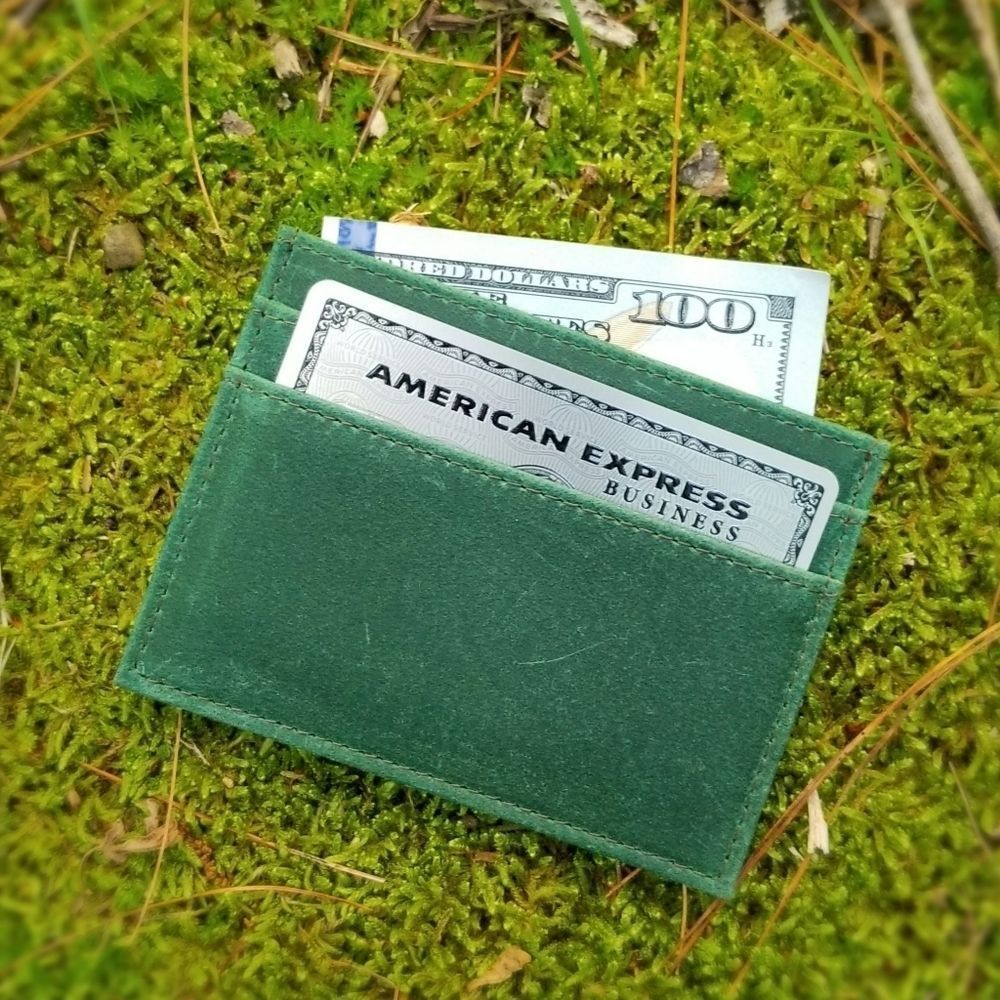 Genuine Crazy Horse Leather Card Case Green - Picture 7 of 8